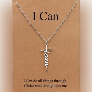 Faith Cross Necklace - Writiten "I can" in Stainless Streel 18 inches in chain